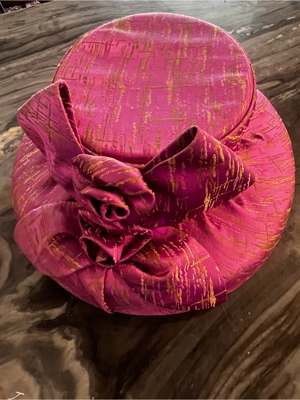 Terramina Purple Gold Double Rosette Hat Church Derby Queen Elizabeth